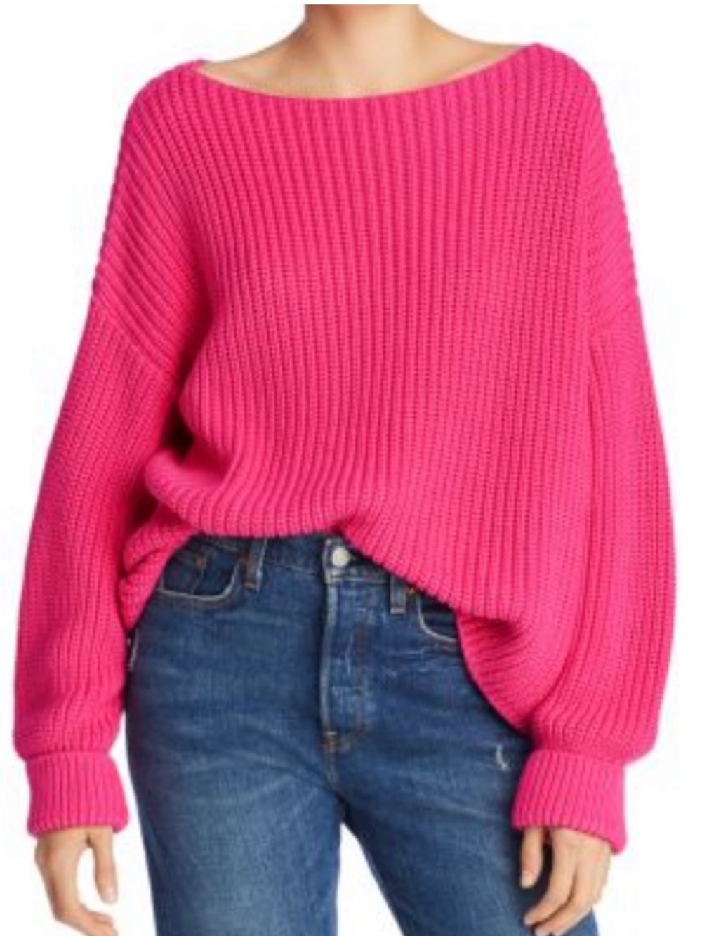 🌸French Connection 100% Cotton Millie Mozart Pink fisherman Rib Boatneck Sweater